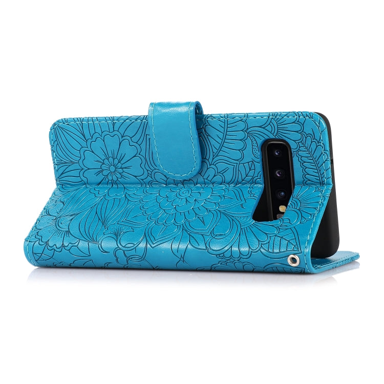For Samsung Galaxy S10+ Skin Feel Embossed Sunflower Horizontal Flip Leather Case with Holder & Card Slots & Wallet & Lanyard