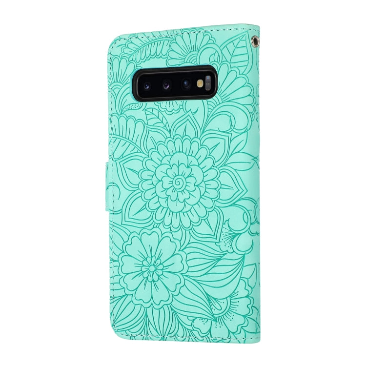 For Samsung Galaxy S10+ Skin Feel Embossed Sunflower Horizontal Flip Leather Case with Holder & Card Slots & Wallet & Lanyard