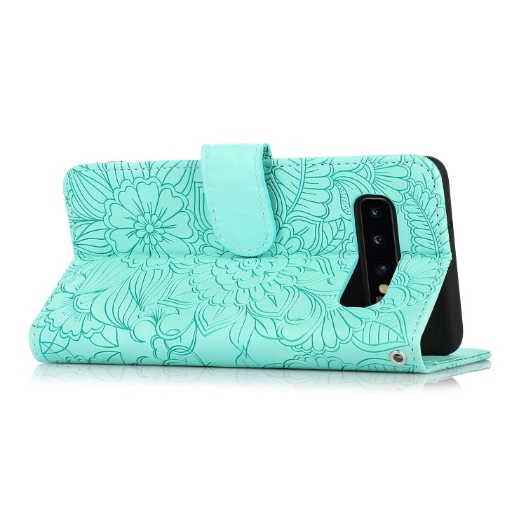 For Samsung Galaxy S10+ Skin Feel Embossed Sunflower Horizontal Flip Leather Case with Holder & Card Slots & Wallet & Lanyard