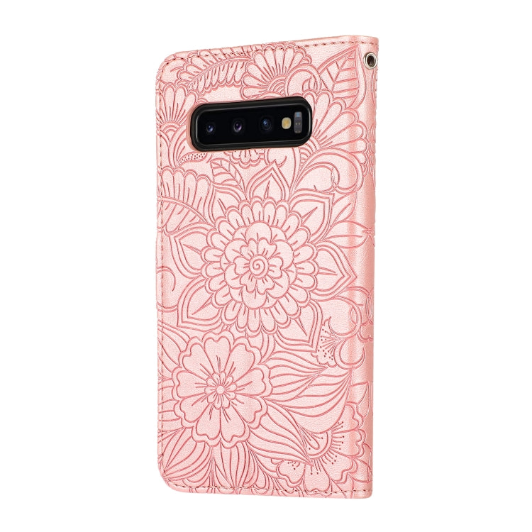 For Samsung Galaxy S10+ Skin Feel Embossed Sunflower Horizontal Flip Leather Case with Holder & Card Slots & Wallet & Lanyard