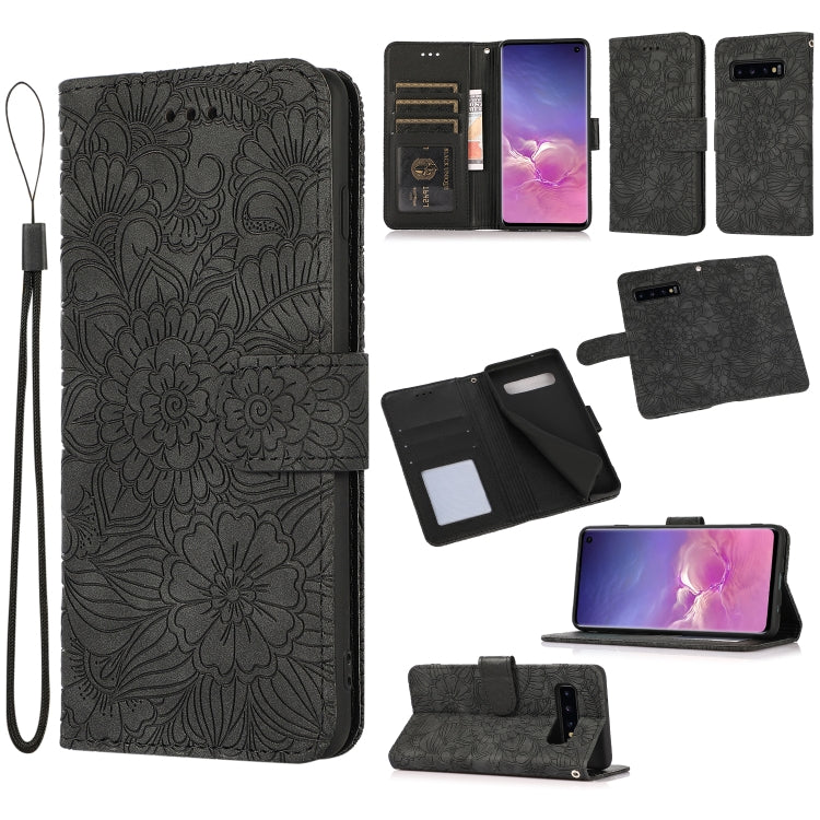 For Samsung Galaxy S10+ Skin Feel Embossed Sunflower Horizontal Flip Leather Case with Holder & Card Slots & Wallet & Lanyard