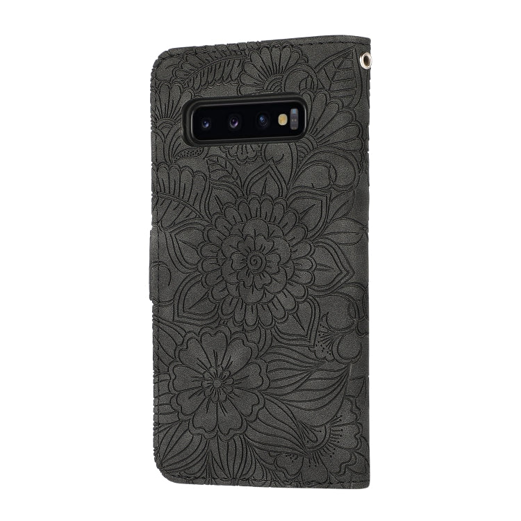 For Samsung Galaxy S10+ Skin Feel Embossed Sunflower Horizontal Flip Leather Case with Holder & Card Slots & Wallet & Lanyard