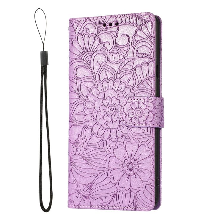 For Samsung Galaxy A20s Skin Feel Embossed Sunflower Horizontal Flip Leather Case with Holder & Card Slots & Wallet & Lanyard