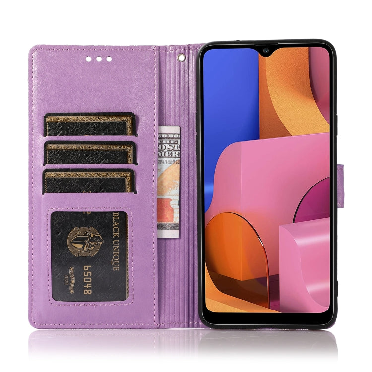 For Samsung Galaxy A20s Skin Feel Embossed Sunflower Horizontal Flip Leather Case with Holder & Card Slots & Wallet & Lanyard
