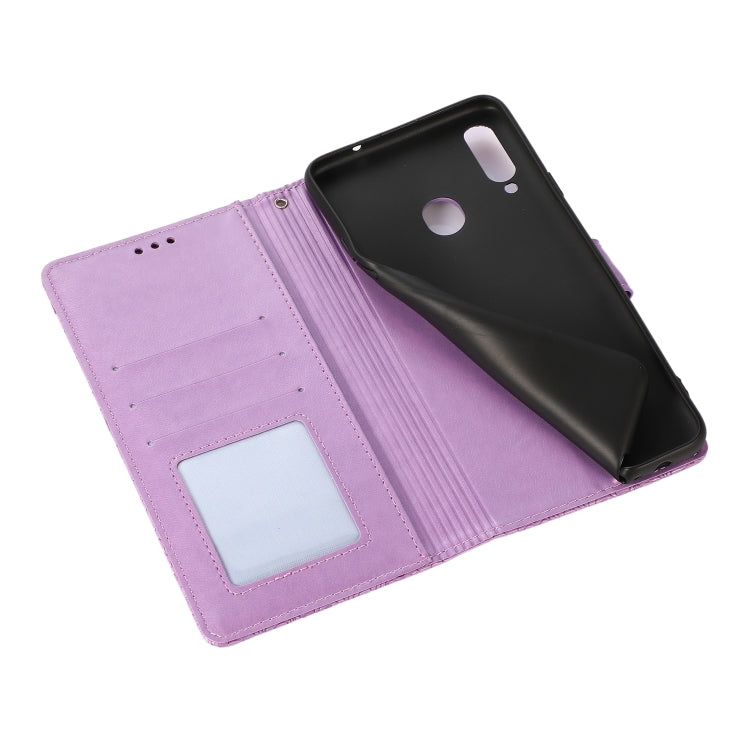 For Samsung Galaxy A20s Skin Feel Embossed Sunflower Horizontal Flip Leather Case with Holder & Card Slots & Wallet & Lanyard