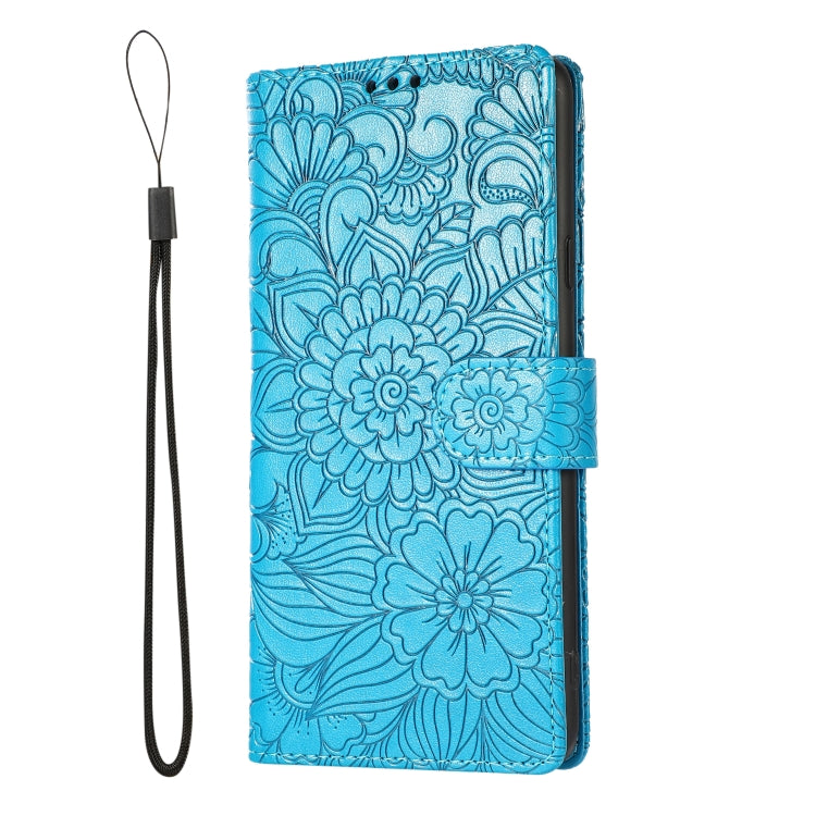 For Samsung Galaxy A20s Skin Feel Embossed Sunflower Horizontal Flip Leather Case with Holder & Card Slots & Wallet & Lanyard