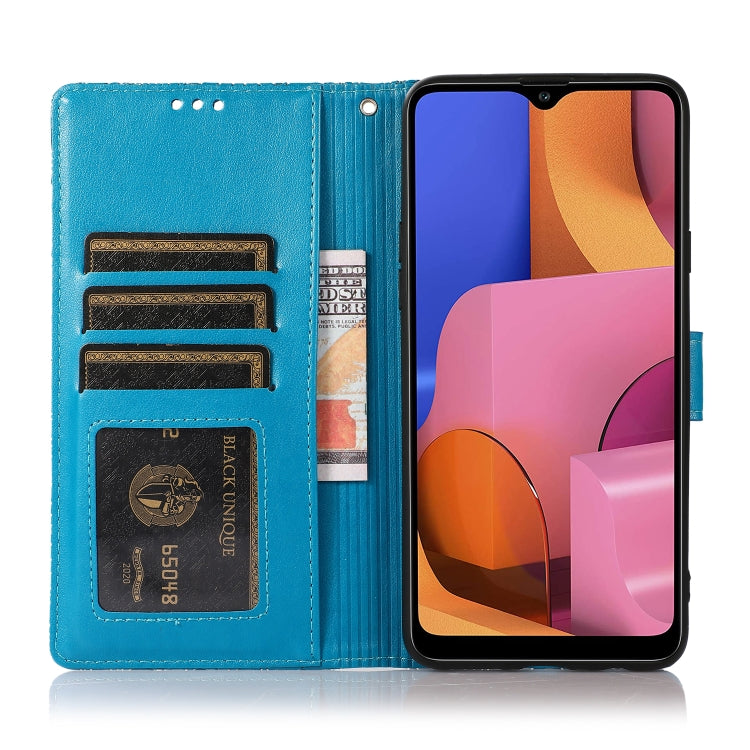 For Samsung Galaxy A20s Skin Feel Embossed Sunflower Horizontal Flip Leather Case with Holder & Card Slots & Wallet & Lanyard