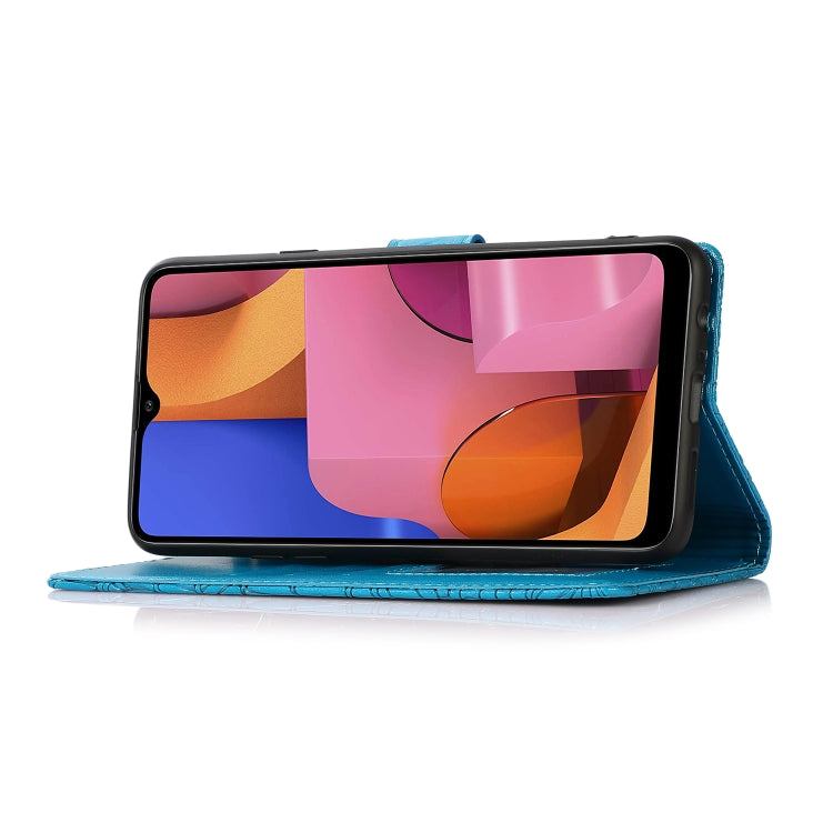 For Samsung Galaxy A20s Skin Feel Embossed Sunflower Horizontal Flip Leather Case with Holder & Card Slots & Wallet & Lanyard