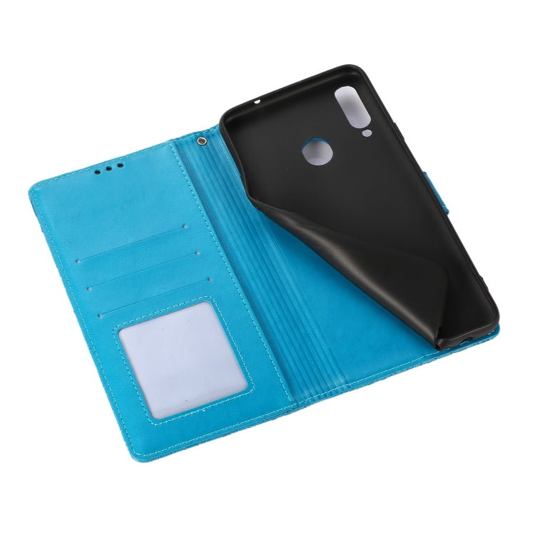 For Samsung Galaxy A20s Skin Feel Embossed Sunflower Horizontal Flip Leather Case with Holder & Card Slots & Wallet & Lanyard