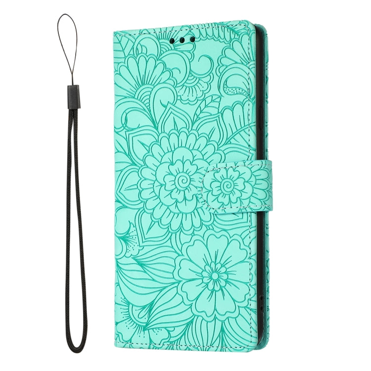 For Samsung Galaxy A20s Skin Feel Embossed Sunflower Horizontal Flip Leather Case with Holder & Card Slots & Wallet & Lanyard