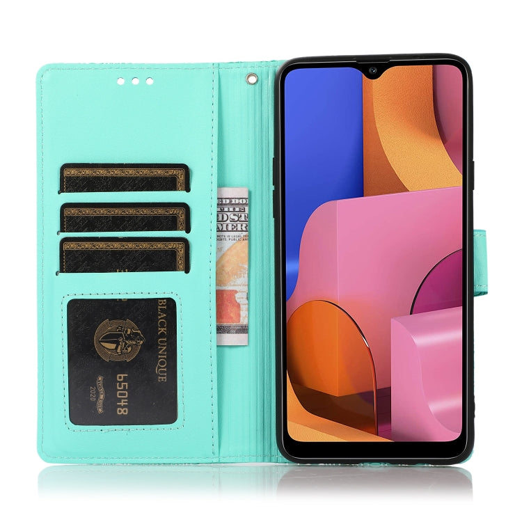 For Samsung Galaxy A20s Skin Feel Embossed Sunflower Horizontal Flip Leather Case with Holder & Card Slots & Wallet & Lanyard