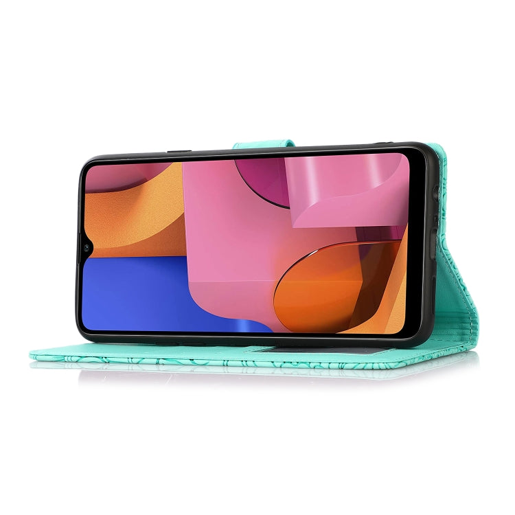 For Samsung Galaxy A20s Skin Feel Embossed Sunflower Horizontal Flip Leather Case with Holder & Card Slots & Wallet & Lanyard