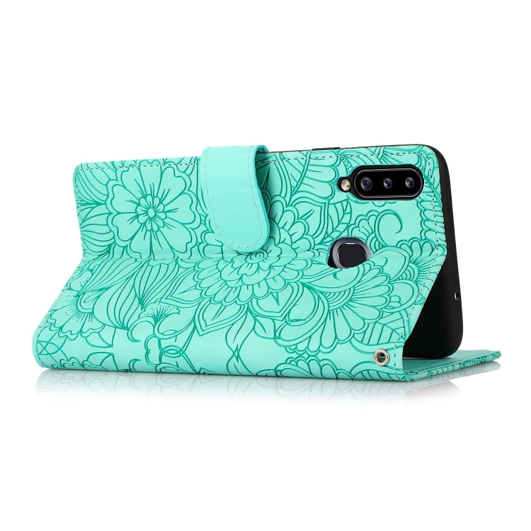 For Samsung Galaxy A20s Skin Feel Embossed Sunflower Horizontal Flip Leather Case with Holder & Card Slots & Wallet & Lanyard