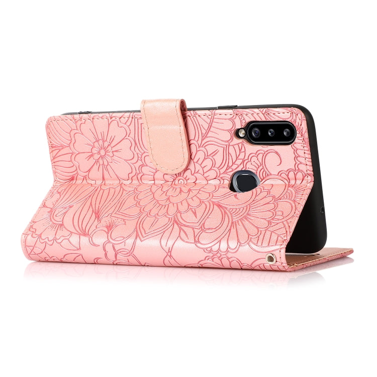 For Samsung Galaxy A20s Skin Feel Embossed Sunflower Horizontal Flip Leather Case with Holder & Card Slots & Wallet & Lanyard