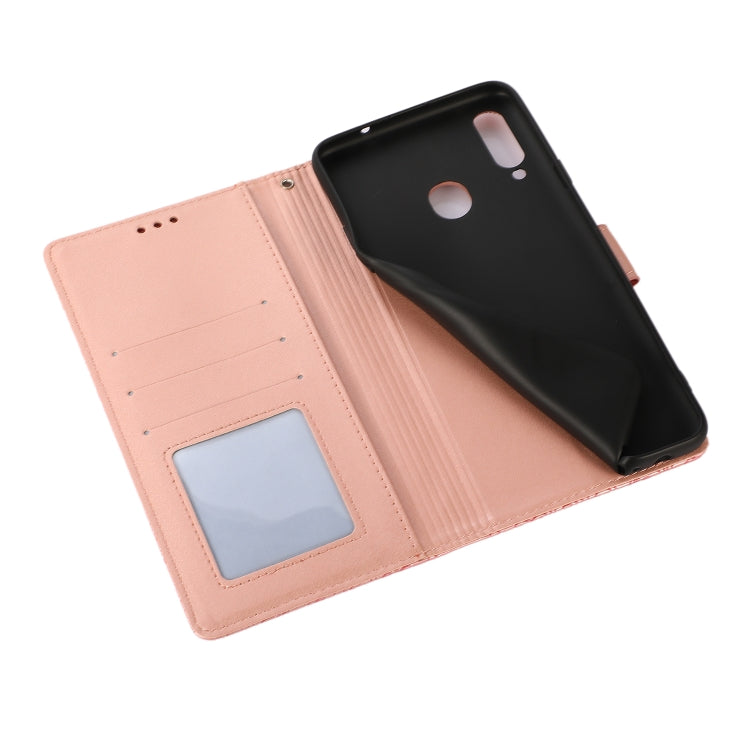 For Samsung Galaxy A20s Skin Feel Embossed Sunflower Horizontal Flip Leather Case with Holder & Card Slots & Wallet & Lanyard