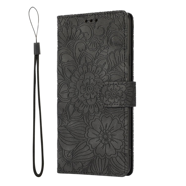 For Samsung Galaxy A20s Skin Feel Embossed Sunflower Horizontal Flip Leather Case with Holder & Card Slots & Wallet & Lanyard