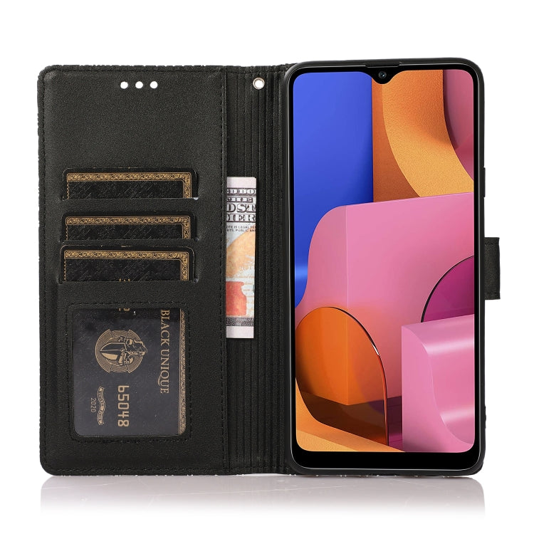 For Samsung Galaxy A20s Skin Feel Embossed Sunflower Horizontal Flip Leather Case with Holder & Card Slots & Wallet & Lanyard
