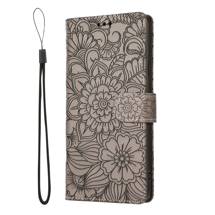For Samsung Galaxy A20s Skin Feel Embossed Sunflower Horizontal Flip Leather Case with Holder & Card Slots & Wallet & Lanyard