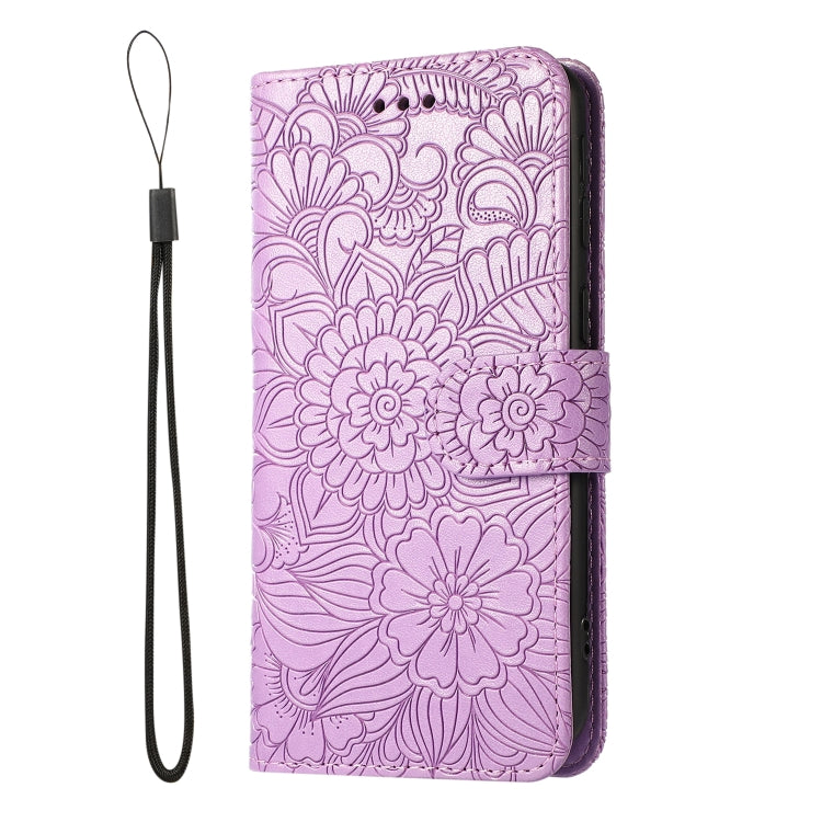 For Samsung Galaxy A40 Skin Feel Embossed Sunflower Horizontal Flip Leather Case with Holder & Card Slots & Wallet & Lanyard