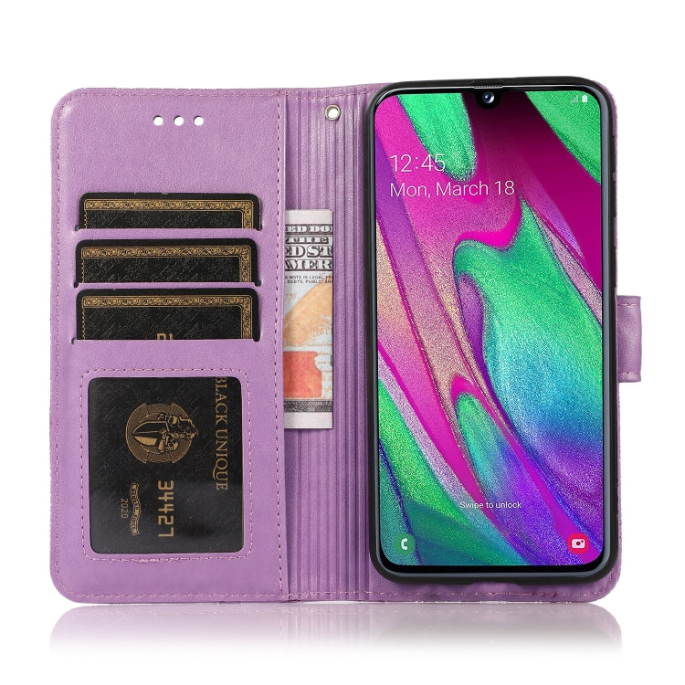 For Samsung Galaxy A40 Skin Feel Embossed Sunflower Horizontal Flip Leather Case with Holder & Card Slots & Wallet & Lanyard