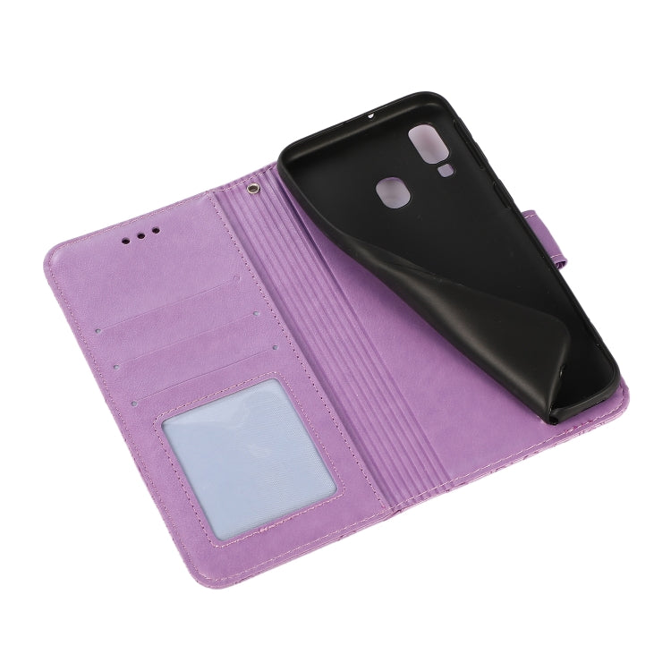 For Samsung Galaxy A40 Skin Feel Embossed Sunflower Horizontal Flip Leather Case with Holder & Card Slots & Wallet & Lanyard