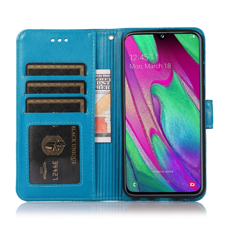 For Samsung Galaxy A40 Skin Feel Embossed Sunflower Horizontal Flip Leather Case with Holder & Card Slots & Wallet & Lanyard