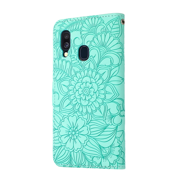 For Samsung Galaxy A40 Skin Feel Embossed Sunflower Horizontal Flip Leather Case with Holder & Card Slots & Wallet & Lanyard