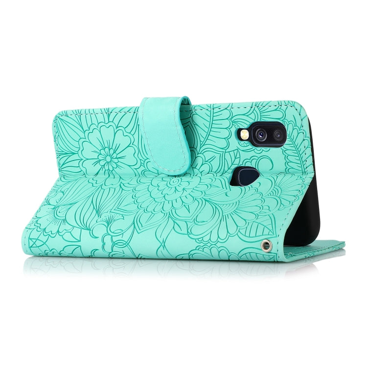 For Samsung Galaxy A40 Skin Feel Embossed Sunflower Horizontal Flip Leather Case with Holder & Card Slots & Wallet & Lanyard