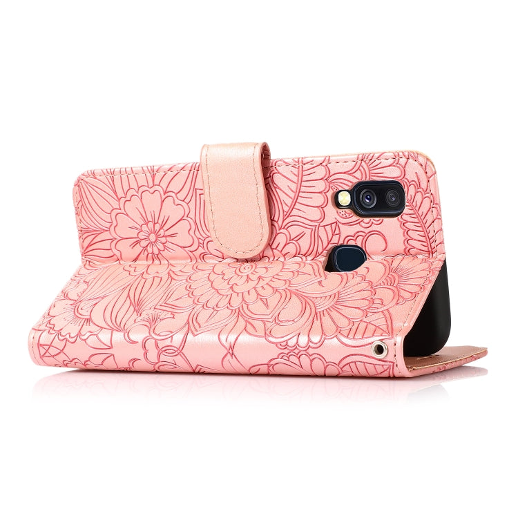 For Samsung Galaxy A40 Skin Feel Embossed Sunflower Horizontal Flip Leather Case with Holder & Card Slots & Wallet & Lanyard