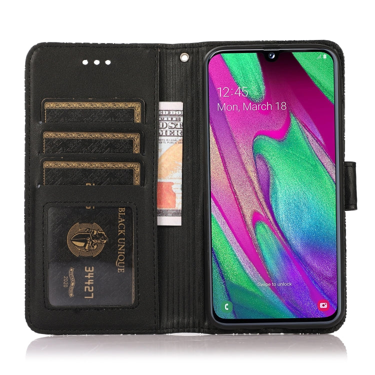 For Samsung Galaxy A40 Skin Feel Embossed Sunflower Horizontal Flip Leather Case with Holder & Card Slots & Wallet & Lanyard