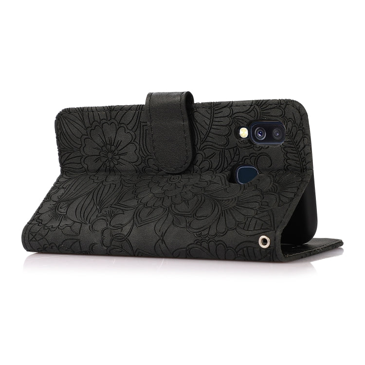 For Samsung Galaxy A40 Skin Feel Embossed Sunflower Horizontal Flip Leather Case with Holder & Card Slots & Wallet & Lanyard
