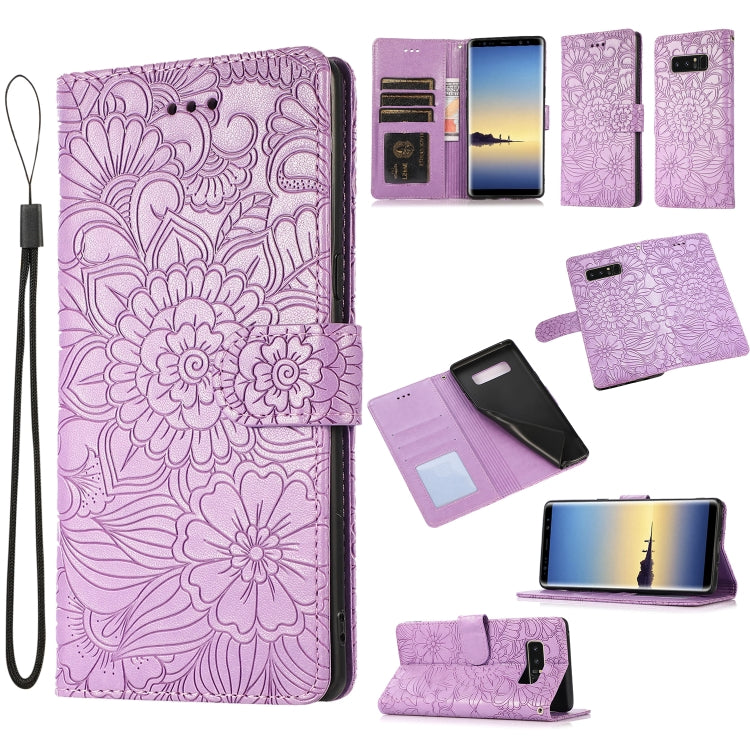 For Samsung Galaxy Note8 Skin Feel Embossed Sunflower Horizontal Flip Leather Case with Holder & Card Slots & Wallet & Lanyard