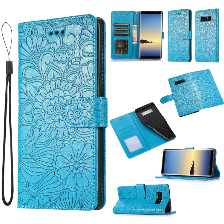 For Samsung Galaxy Note8 Skin Feel Embossed Sunflower Horizontal Flip Leather Case with Holder & Card Slots & Wallet & Lanyard