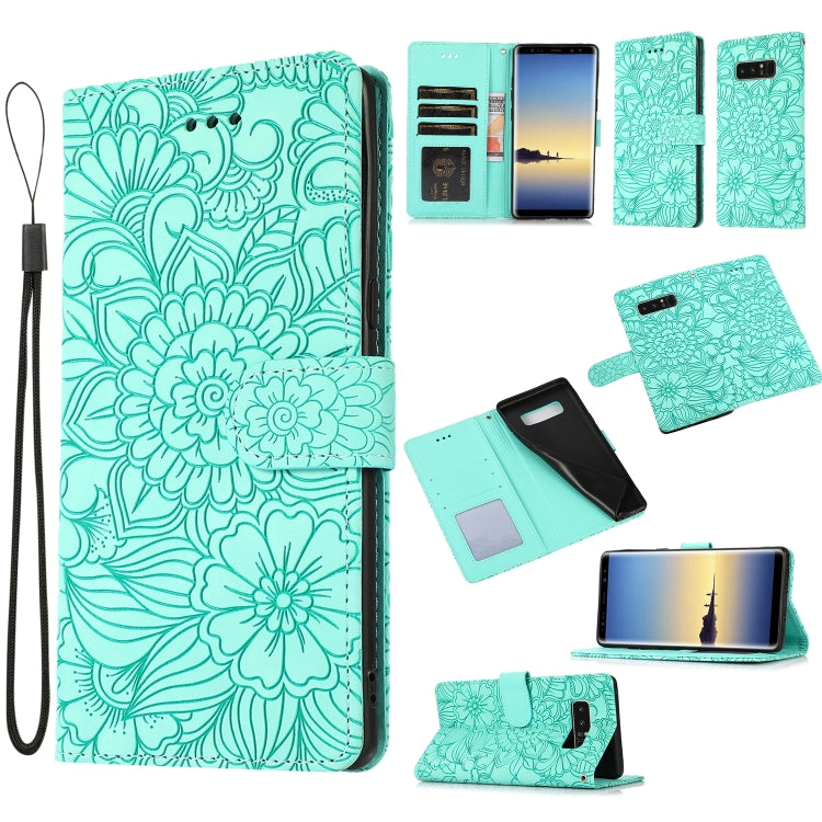 For Samsung Galaxy Note8 Skin Feel Embossed Sunflower Horizontal Flip Leather Case with Holder & Card Slots & Wallet & Lanyard