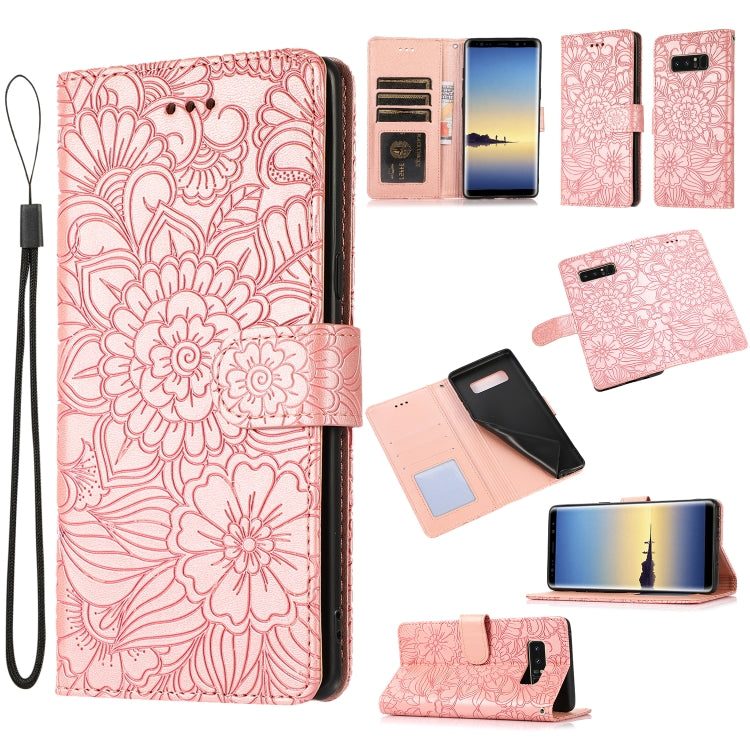 For Samsung Galaxy Note8 Skin Feel Embossed Sunflower Horizontal Flip Leather Case with Holder & Card Slots & Wallet & Lanyard