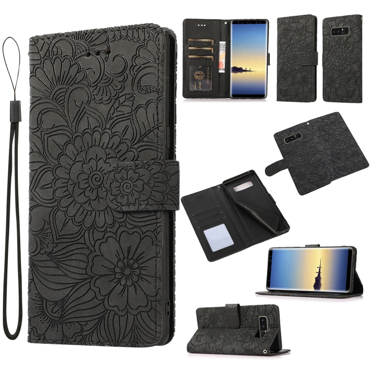 For Samsung Galaxy Note8 Skin Feel Embossed Sunflower Horizontal Flip Leather Case with Holder & Card Slots & Wallet & Lanyard