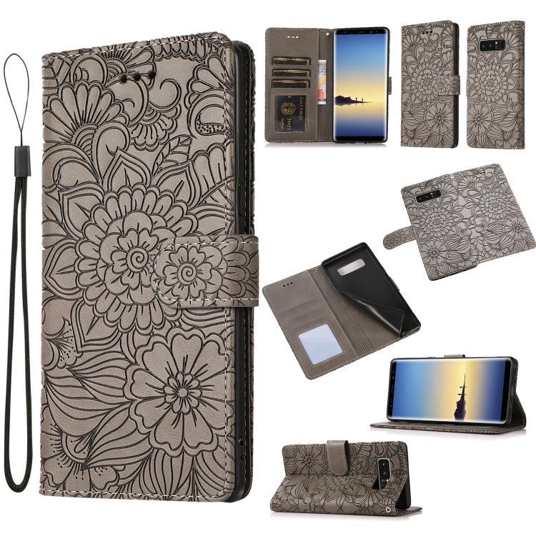 For Samsung Galaxy Note8 Skin Feel Embossed Sunflower Horizontal Flip Leather Case with Holder & Card Slots & Wallet & Lanyard