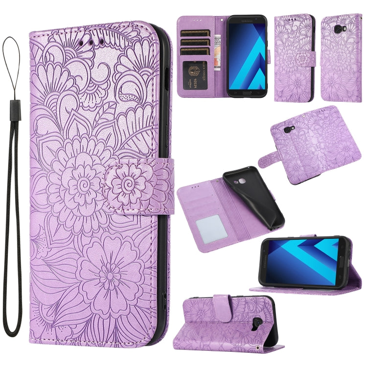 For Samsung Galaxy A5 (2017) Skin Feel Embossed Sunflower Horizontal Flip Leather Case with Holder & Card Slots & Wallet & Lanyard