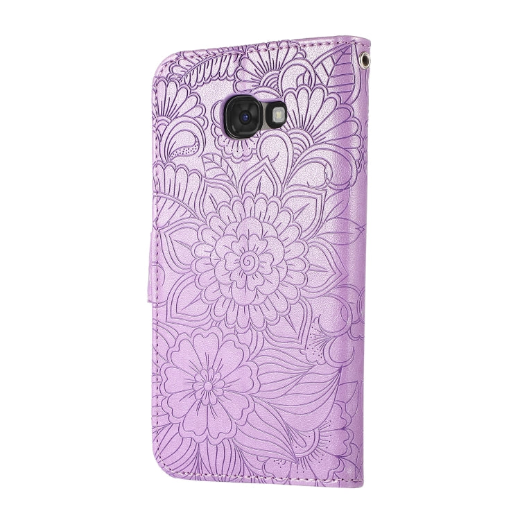 For Samsung Galaxy A5 (2017) Skin Feel Embossed Sunflower Horizontal Flip Leather Case with Holder & Card Slots & Wallet & Lanyard