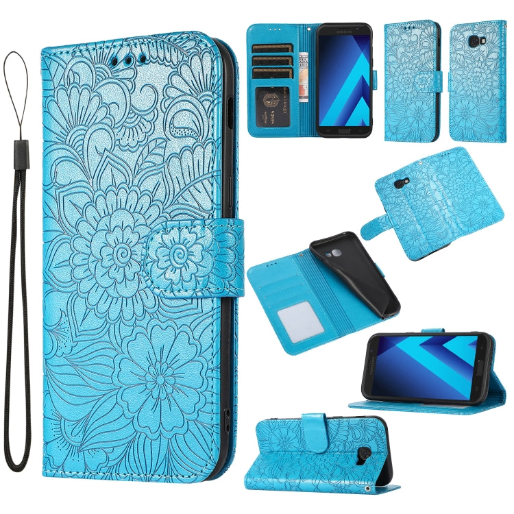 For Samsung Galaxy A5 (2017) Skin Feel Embossed Sunflower Horizontal Flip Leather Case with Holder & Card Slots & Wallet & Lanyard