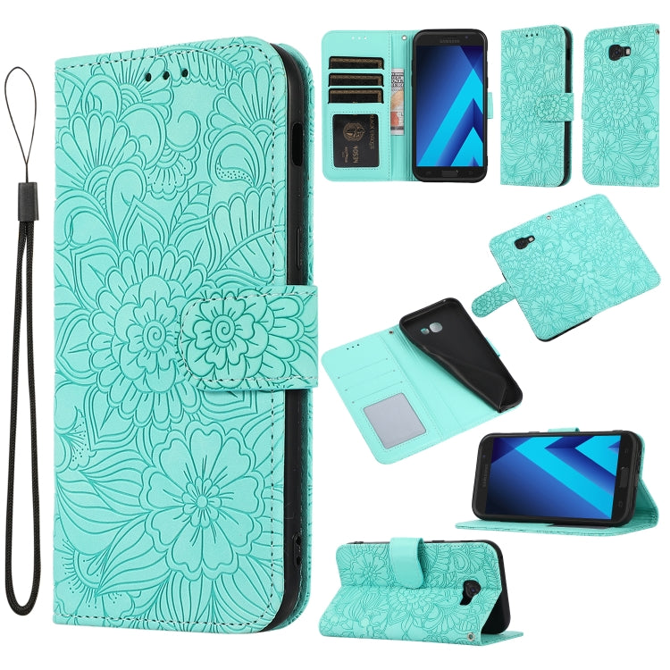 For Samsung Galaxy A5 (2017) Skin Feel Embossed Sunflower Horizontal Flip Leather Case with Holder & Card Slots & Wallet & Lanyard