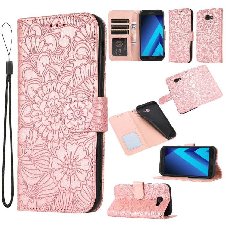 For Samsung Galaxy A5 (2017) Skin Feel Embossed Sunflower Horizontal Flip Leather Case with Holder & Card Slots & Wallet & Lanyard