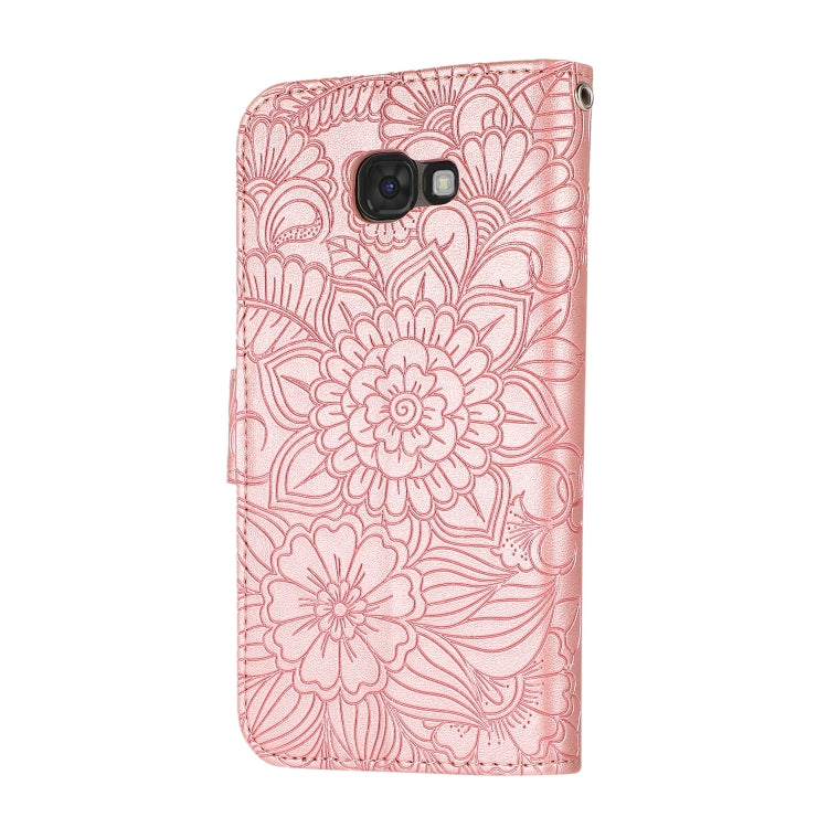 For Samsung Galaxy A5 (2017) Skin Feel Embossed Sunflower Horizontal Flip Leather Case with Holder & Card Slots & Wallet & Lanyard