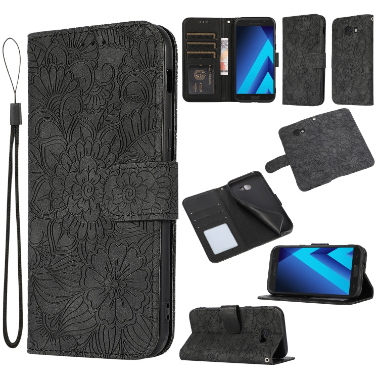 For Samsung Galaxy A5 (2017) Skin Feel Embossed Sunflower Horizontal Flip Leather Case with Holder & Card Slots & Wallet & Lanyard