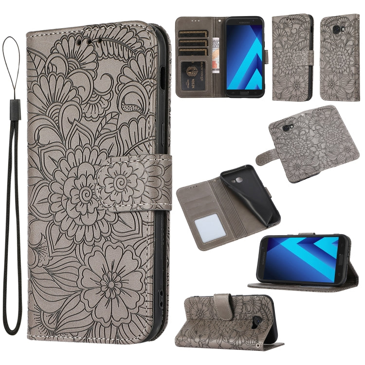 For Samsung Galaxy A5 (2017) Skin Feel Embossed Sunflower Horizontal Flip Leather Case with Holder & Card Slots & Wallet & Lanyard