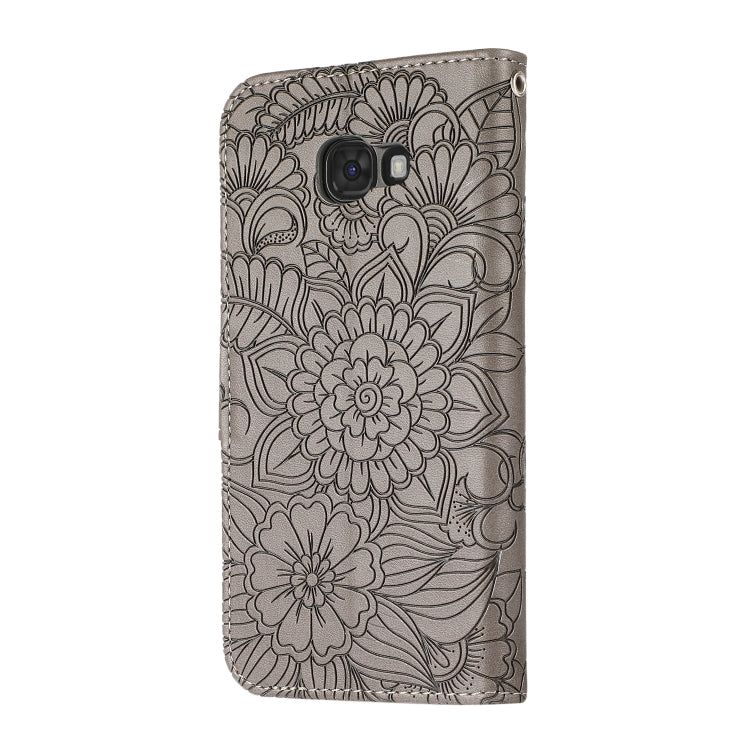 For Samsung Galaxy A5 (2017) Skin Feel Embossed Sunflower Horizontal Flip Leather Case with Holder & Card Slots & Wallet & Lanyard
