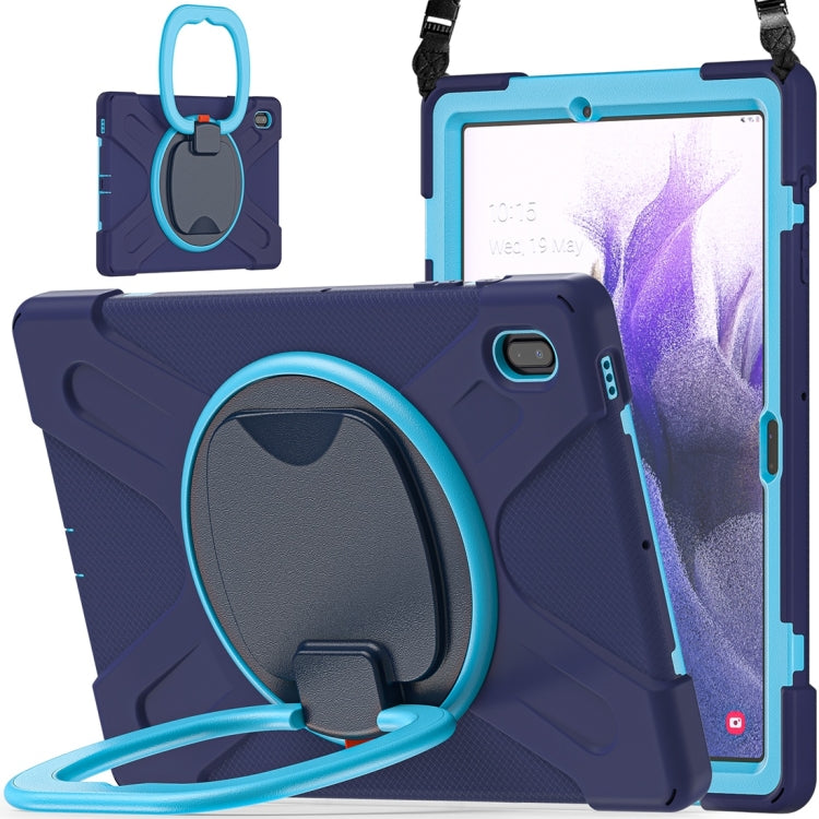 For Samsung Galaxy Tab S7 FE T730 Silicone + PC Protective Case with Holder & Shoulder Strap