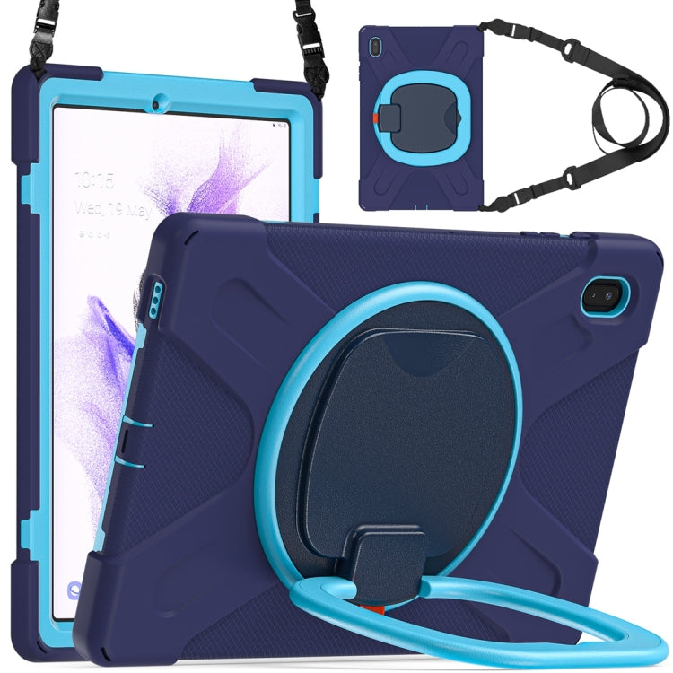 For Samsung Galaxy Tab S7 FE T730 Silicone + PC Protective Case with Holder & Shoulder Strap