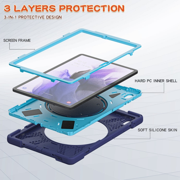 For Samsung Galaxy Tab S7 FE T730 Silicone + PC Protective Case with Holder & Shoulder Strap