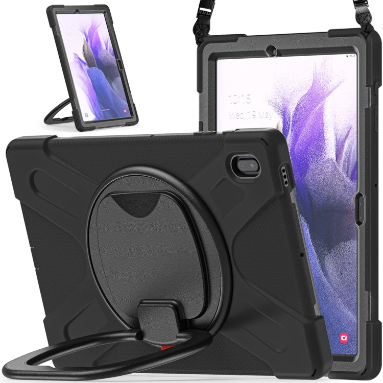 For Samsung Galaxy Tab S7 FE T730 Silicone + PC Protective Case with Holder & Shoulder Strap